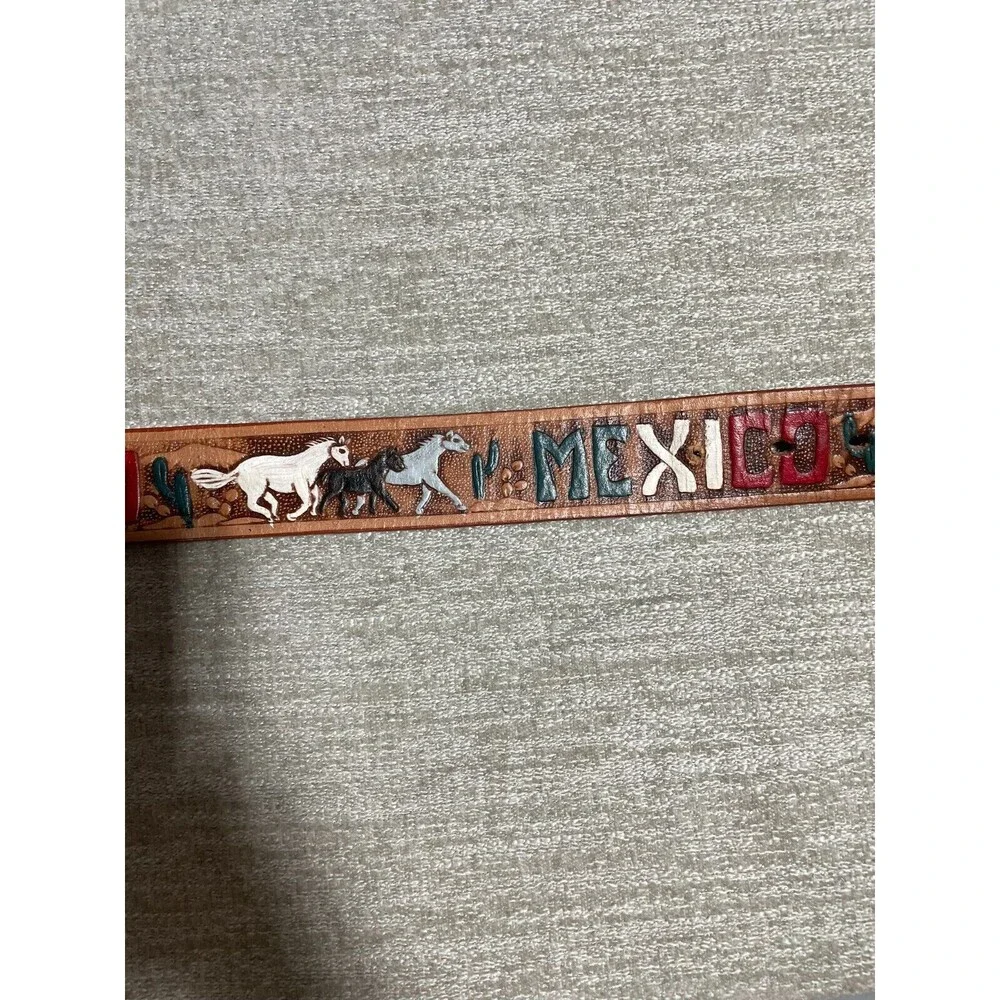 Vtg Mexican Leather Concho Belt Braided Mens Size MX 38 Brown Silver Western Cow